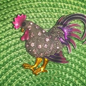 Rhinestone chicken brooch